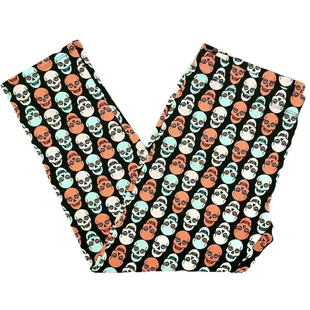 No Boundaries Skull Capri Leggings Juniors Sz XS Neon Pink Blue‎ Black Low Rise